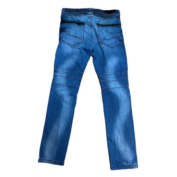 Rogue 31 mens moto biker grunge style button fly jeans denim black patch - Picture 2 of 7